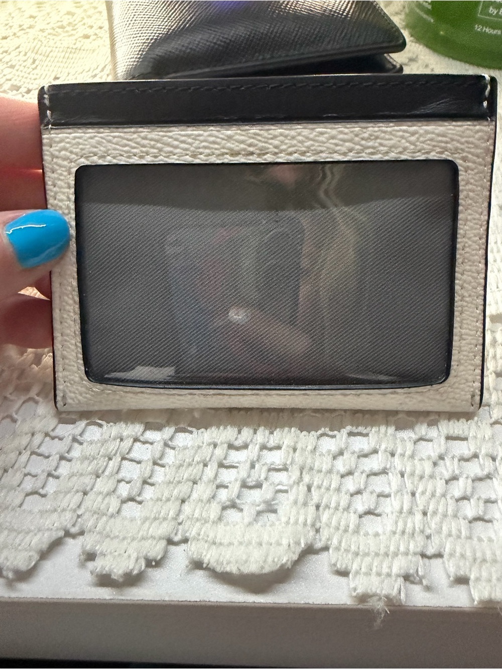 Coach Black and White Leather Money Clip with ID Window